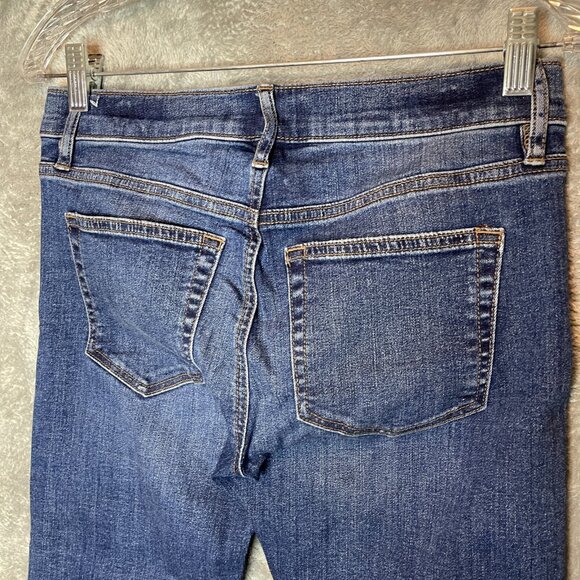 LOFT Women Classic Preppy Embroidered Slim Skinny Ankle Crop Dark Wash Jean 2 - Picture 5 of 11